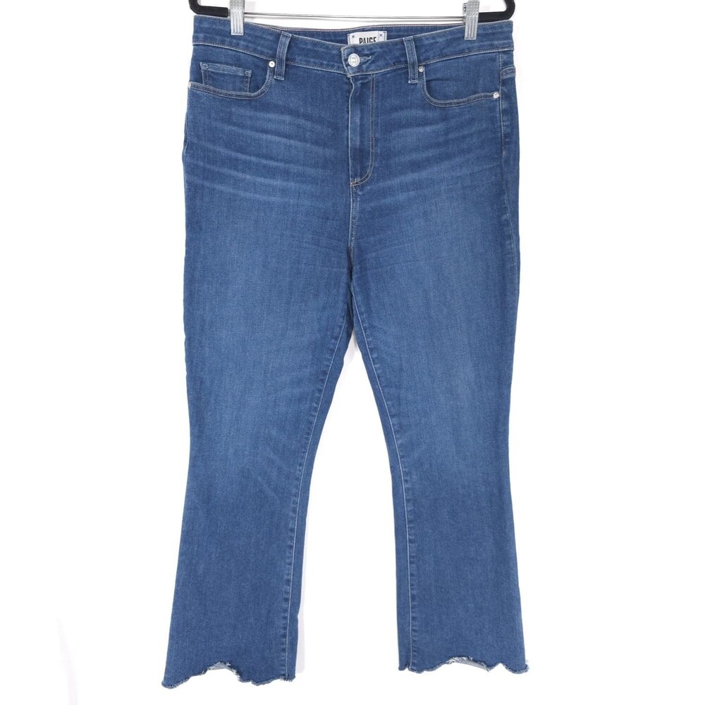 PAIGE Women's Jeans 32 CLAUDINE Raw Hem Cropped Kick Flare Blue 6601F46-6028